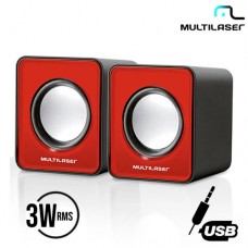 Caixa de Som Portátil 3W RMS para PC/Notebook P2 USB Multilaser SP197 - Vermelha